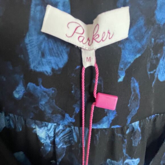 NWT Parker NYC Silk Wrap Blouse M‎ Teal Black Rainstorm Artsy Quiet Luxury - Picture 3 of 7